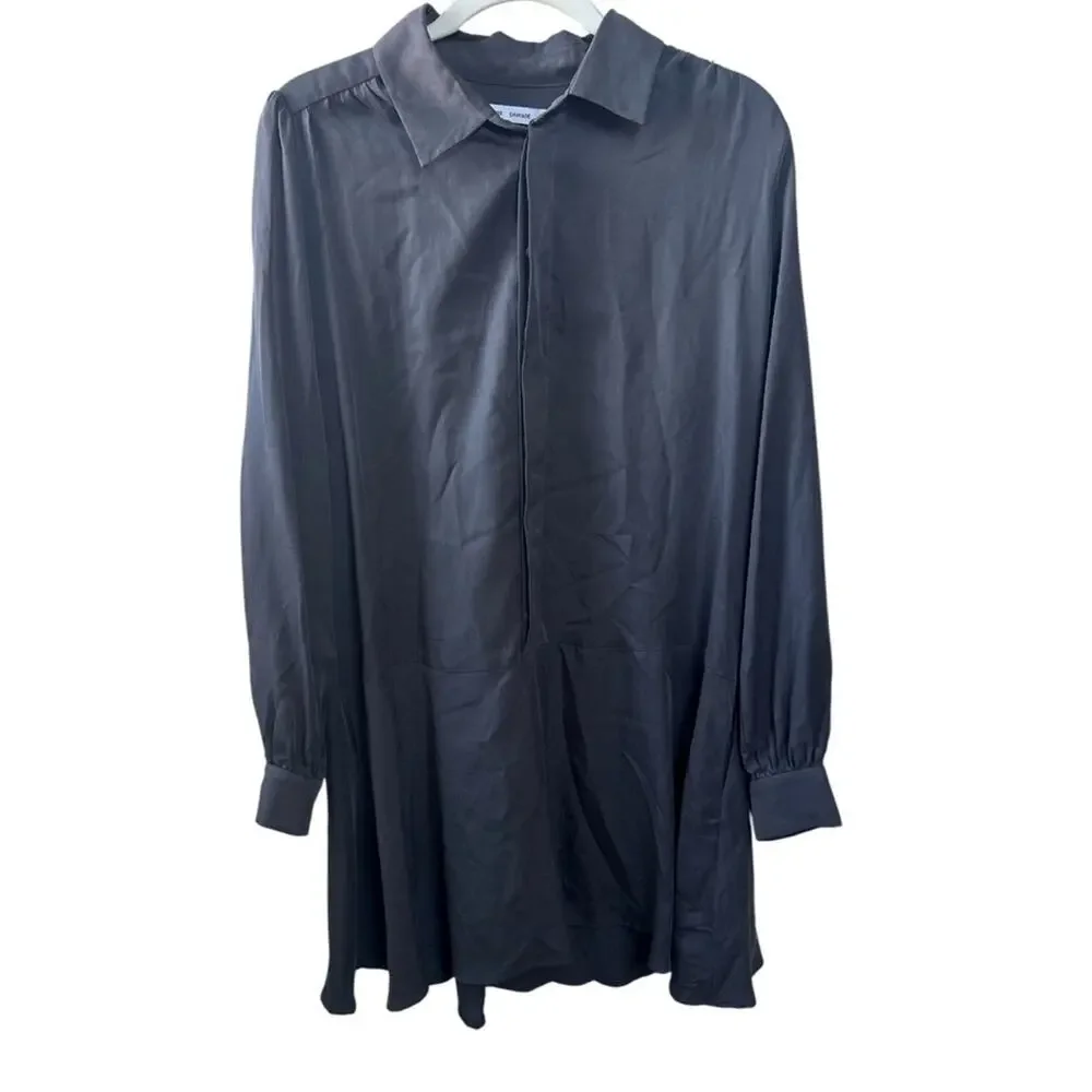 SAMSOE SAMSOE Lizzy Shirt Dress in Grey Long Puff Sleeve Drop Waist Size Medium